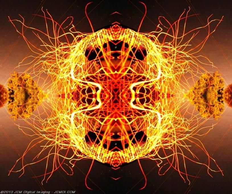 Long exposure chimney sparks quadroscopic artwork